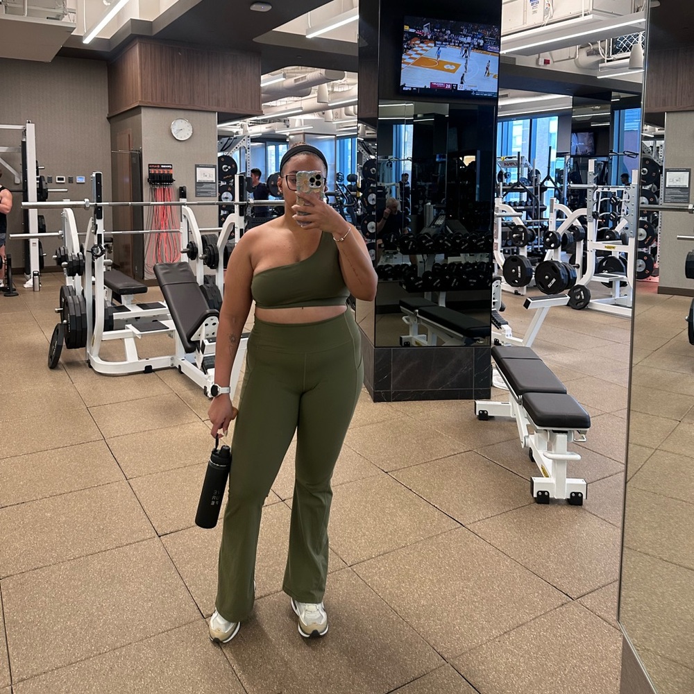 Olive Green One-Shoulder Activewear Set